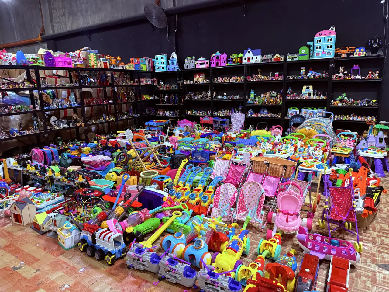 Wide Toyzoona toy stock display with colorful imported toys prepared for buyers